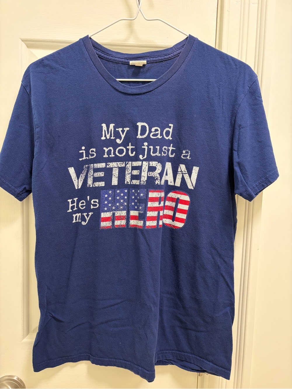 Patriotic Blue Veteran Graphic Tee - My Dad Is Not Just a Veteran